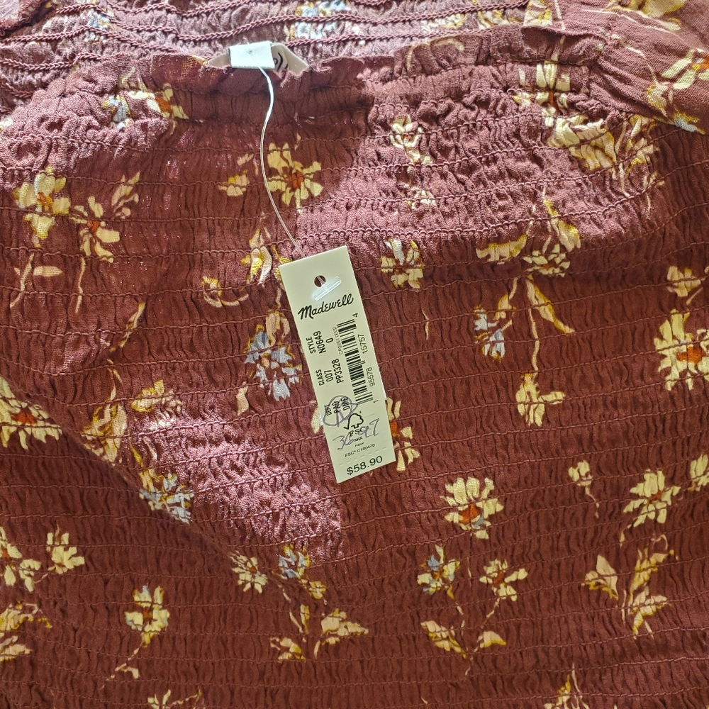 Nwt Madewell Lucie Smocked Square Neck Peplum Blouse Beatrice Floral Dark Merlot - Picture 7 of 7